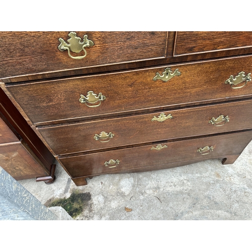 3119 - AN 18TH CENTURY OAK AND CROSS BANDED CHEST OF TWO SHORT AND THREE LONG GRADUATED DRAWERS 40.5