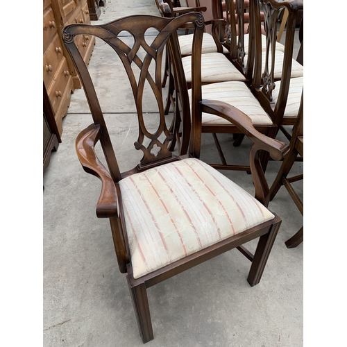 3120 - A SET OF EIGHT RACKSTRAW CHIPPENDALE STYLE DINING CHAIRS TWO BEING CARVERS