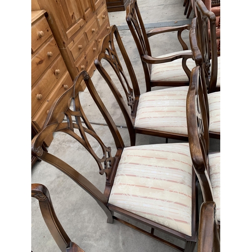 3120 - A SET OF EIGHT RACKSTRAW CHIPPENDALE STYLE DINING CHAIRS TWO BEING CARVERS