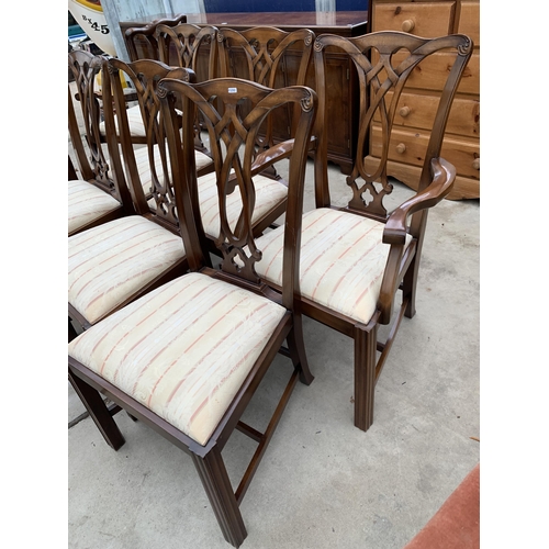 3120 - A SET OF EIGHT RACKSTRAW CHIPPENDALE STYLE DINING CHAIRS TWO BEING CARVERS