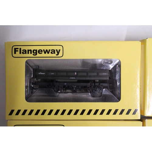 304 - FOUR FLANGEWAY OO GAUGE, BR OLIVE BALLAST WAGONS, NUMBERS,ME7, ME8 X 2 AND ME9