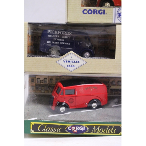 343 - SEVEN CORGI MODELS OF MORRIS J VANS - ALL AS NEW IN BOXES