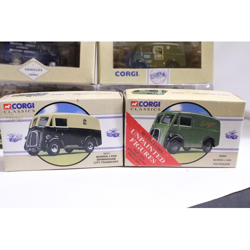 343 - SEVEN CORGI MODELS OF MORRIS J VANS - ALL AS NEW IN BOXES