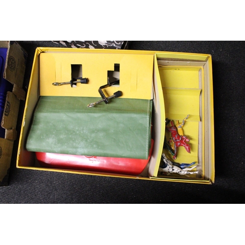 375 - A VINTAGE BOXED CHAD VALLEY ESCALADO HORSE RACING GAME, A BOXED VINTAGE LUMAR TOY GRAMOPHONE AND A V... 