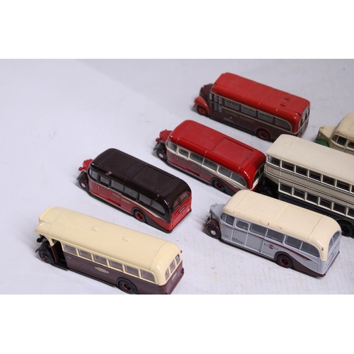 378 - TEN E. F. E. MODELS OF VINTAGE BUSES TO INCLUDE BEDFORD OB COACH, AEC REGAL, ETC