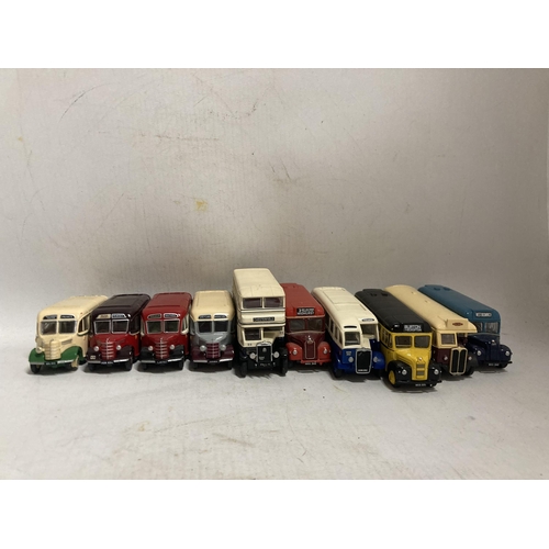 378 - TEN E. F. E. MODELS OF VINTAGE BUSES TO INCLUDE BEDFORD OB COACH, AEC REGAL, ETC