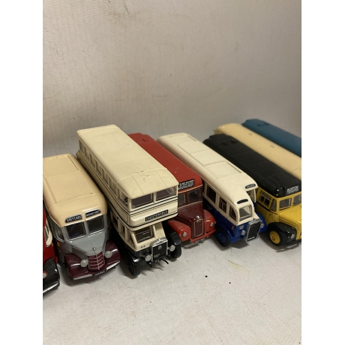 378 - TEN E. F. E. MODELS OF VINTAGE BUSES TO INCLUDE BEDFORD OB COACH, AEC REGAL, ETC