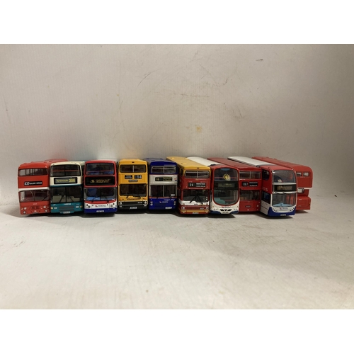 379 - TEN MODELS OF DOUBLE DECKER BUSES TO INCLUDE CORGI AND E. F. E.