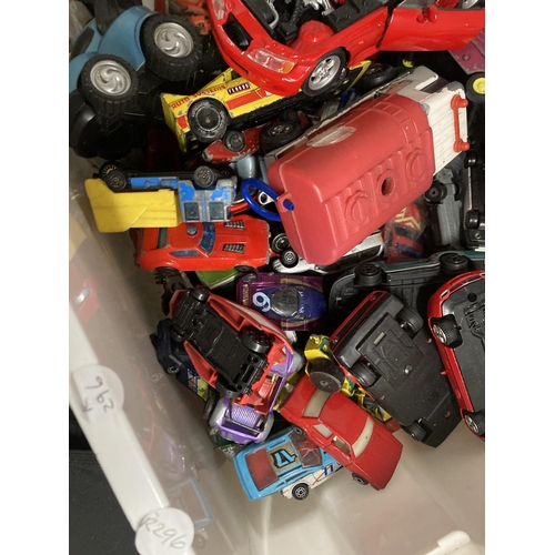 407 - A LARGE COLLECTION OF DIE-CAST PLAY WORN CARS, TRUCKS, ETC