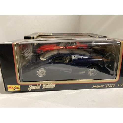 430 - TWO LARGE BOXED CARS TO INCLUDE MAISTO JAGUAR XJ220 SPECIAL EDITION, BURAGO DODGE VIPER RT/10- BOTH ... 