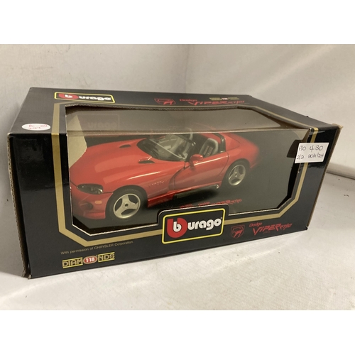 430 - TWO LARGE BOXED CARS TO INCLUDE MAISTO JAGUAR XJ220 SPECIAL EDITION, BURAGO DODGE VIPER RT/10- BOTH ... 