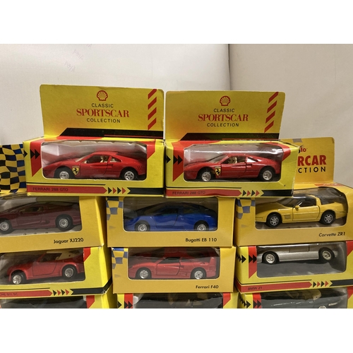 431 - FOURTEEN BOXED SPORTS CAR/SUPER CARS TO INCLUDE FERRARI,BMW,MG,BUGGATI,ASTON MARTIN ETC