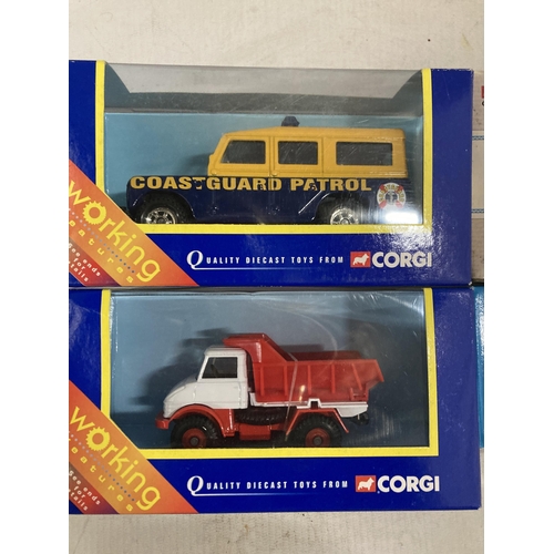 463 - FOUR CORGI DIECAST MODELS TO INCLUDE A THAMES TRADER BOX VAN,A FARM TRUCK{WORKING TIPPER},A LANDROVE... 