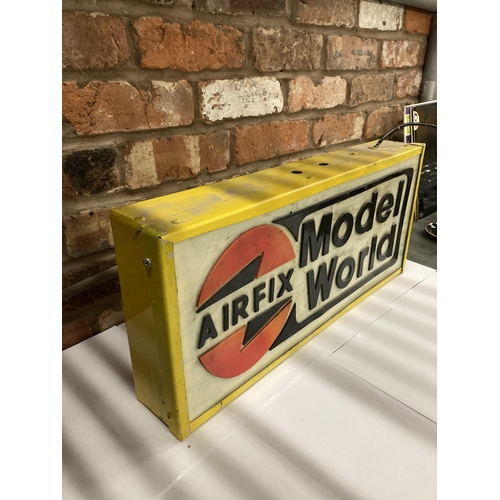 406 - AN AIRFIX MODEL WORLD ILLUMINATED SIGN, HEIGHT 28CM, WIDTH 61CM, DEPTH 10CM