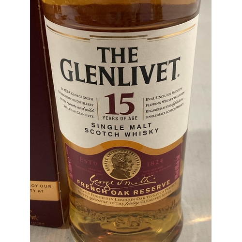 306 - A BOXED BOTTLE OF THE GLENLIVET 15 YEAR OLD SINGLE MALT SCOTCH WHISKY - 70 CL