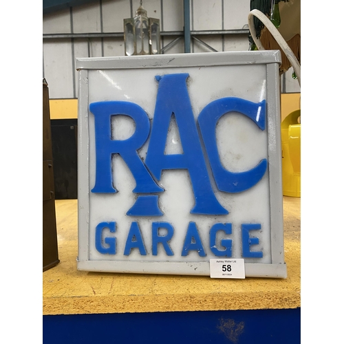 58 - AN RAC ILLUMINATED LIGHT BOX SIGN - 24.5CM X 27CM X 10CM