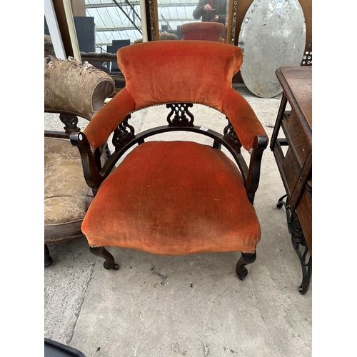 3086 - A LATE VICTORIAN UPHOLSTERED TUB CHAIR