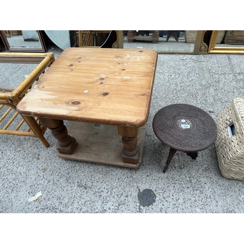 3090 - A PINE LAMP TABLE AND CARVED HARDWOOD INDIAN TABLE 12