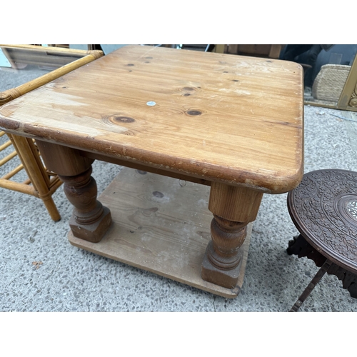 3090 - A PINE LAMP TABLE AND CARVED HARDWOOD INDIAN TABLE 12