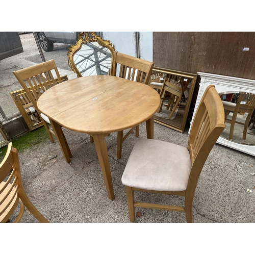 3093 - A HARDWOOD KITCHEN TABLE AND THREE CHAIRS