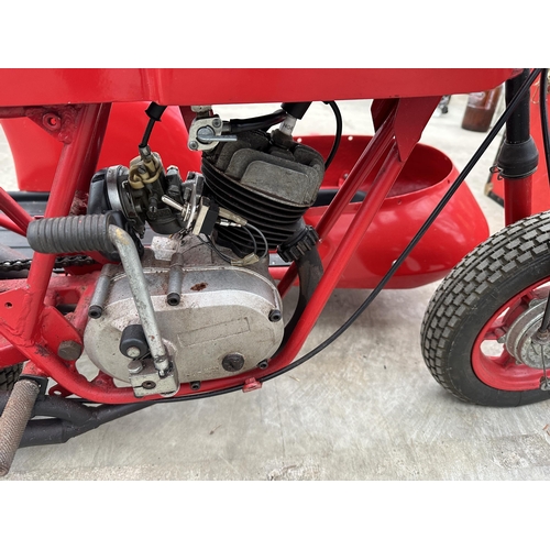 172 - A VINTAGE MV AGUSTA MINI MOTORCYCLE AND SIDECAR, TWO TWIN EXHAUSTS, WHEEL HUB DIAMETER 21.5 CM NO VA... 