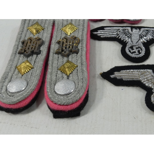 314 - A LARGE COLLECTION OF REENACTOR'S NAZI GERMANY CLOTH BADGES, SHOULDER TABS ETC