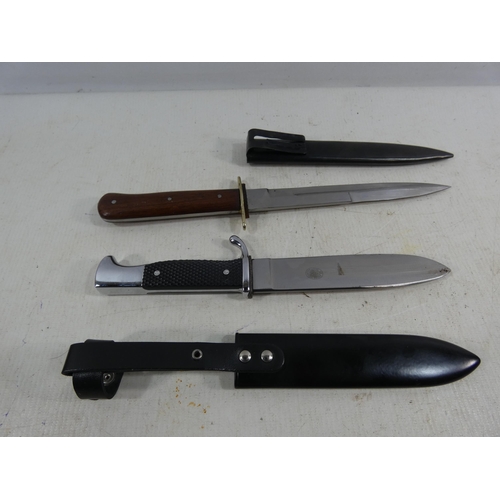 322 - A REENACTOR'S NAZI GERMANY SS KNIFE AND SCABBARD, 17CM BLADE, LENGTH 30CM, HITLER YOUTH DAGGER AND S... 