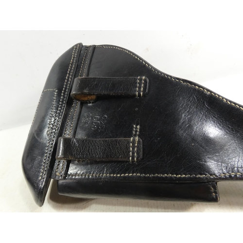 323 - A NON FIRING PARABELLUM LUGER PISTOL AND LEATHER HOLSTER, 9CM BARREL, LENGTH 21CM