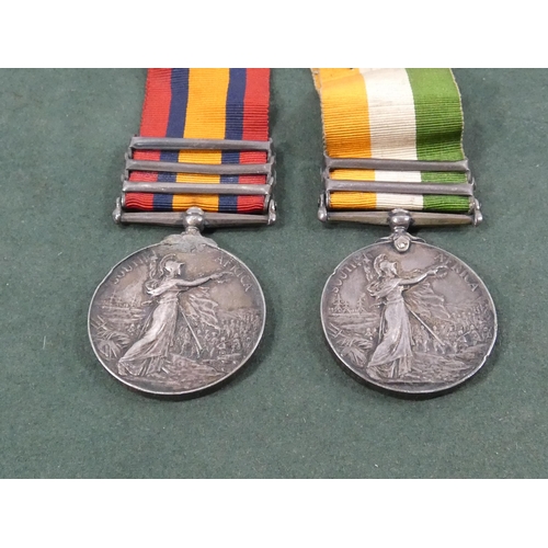 341 - A BOER WAR PAIR NAMED TO 5637 PRIVATE J MALCOLM OF THE CHESHIRE REGIMENT, COMPRISING QUEENS SOUTH AF... 