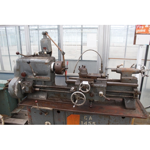 113 - HARRISON METAL CENTRE LATHE - NO VAT