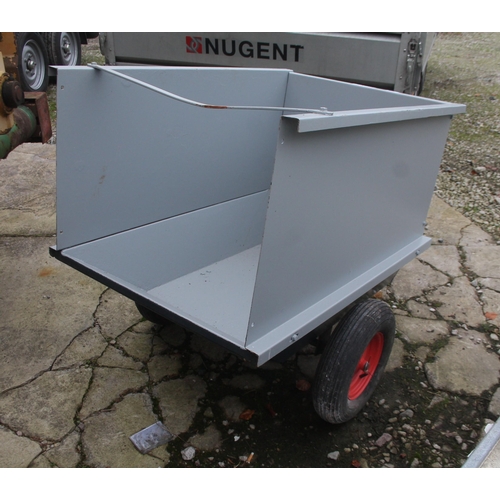 219 - A SMALL METAL RIDE ON LAWN MOWER TRAILER NO VAT