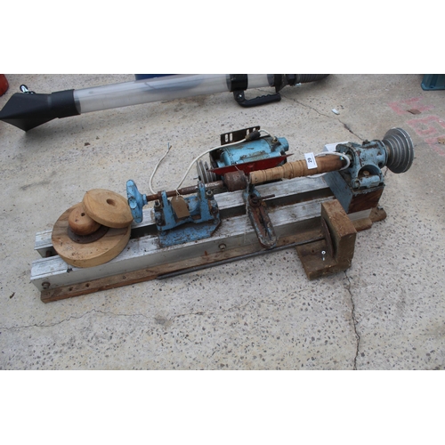 29 - WOOD LATHE WITH 3 PHASE MOTOR (UNKNOWN MAKER) NO  VAT