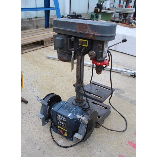 39 - DRILL PRESS AND BENCH GRINDER IN WORKING ORDER  NO VAT