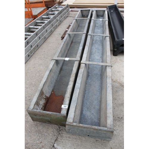 580 - 2 x 9FT GALVANISED FEEDING TROUGHS NO VAT