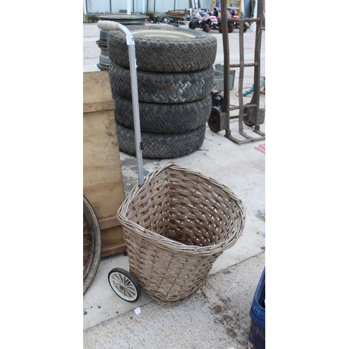 594 - WICKER SHOPPING TROLLEY  NO VAT