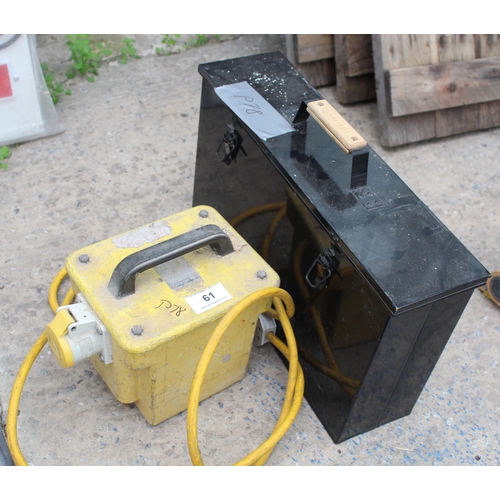 61 - 110V TRANSFORMER AND STORAGE BOX  PLUS VAT