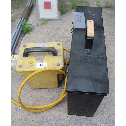 61 - 110V TRANSFORMER AND STORAGE BOX  PLUS VAT