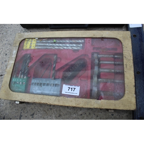 717 - VARIOUS DRILL BITS, TOOL SET AND CLAMP  NO VAT