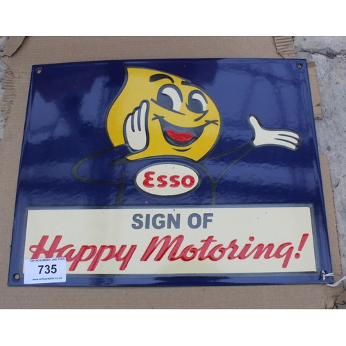 735 - HAPPY MOTORING ENAMEL SIGN  NO VAT