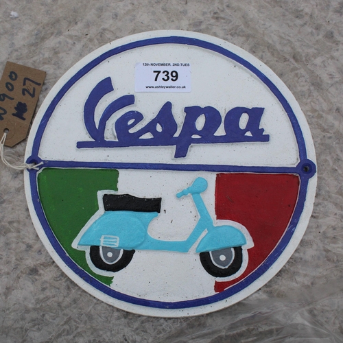 739 - CAST IRON VESPA SIGN  NO VAT