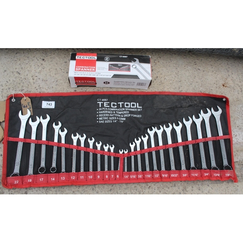 743 - NEW TECTOOL 24 PIECE 6MM TO 22MM SPANNER SET  NO VAT