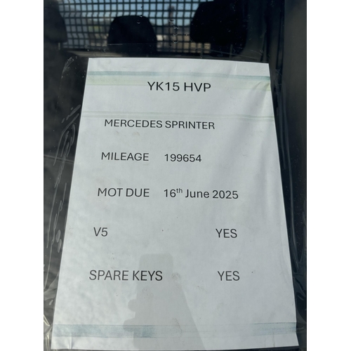 202 - MERCEDES SPRINTER 313 CDI DROPSIDE LORRY REG; YK15HVP MOT 16  JUNE 2025  199654 MILESTWO KEYS TAILLI... 