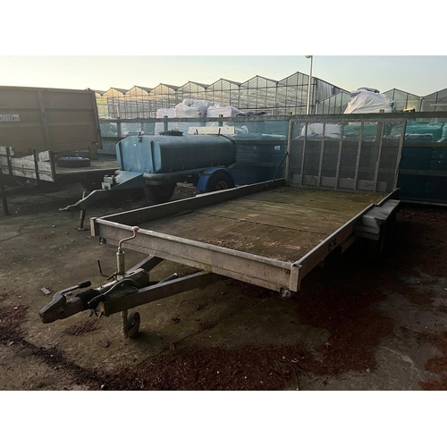 223 - GALVANISED PLANT TRAILER 14' LONG 6' WIDE DROP DOWN RAMP NO VAT