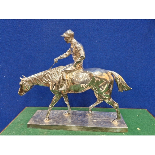 1 - A RARE MANX DERBY TROPHY, THE SILVER PLATED MODEL OF A JOCKEY ON A RACE HORSE BY WILHELM ZWICK (1871... 