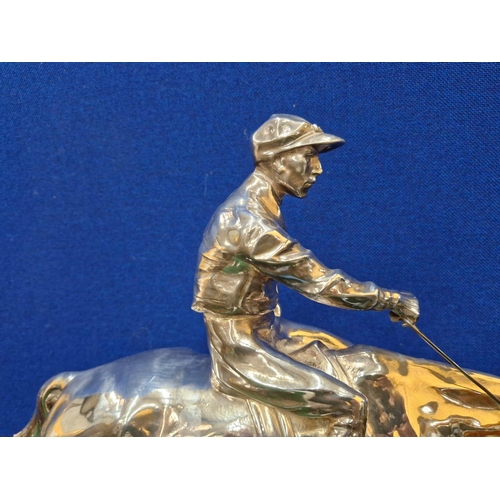 1 - A RARE MANX DERBY TROPHY, THE SILVER PLATED MODEL OF A JOCKEY ON A RACE HORSE BY WILHELM ZWICK (1871... 