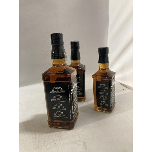 312 - THREE GRADUATING BOTTLES OF JACK DANIEL'S OLD NO. 7 TENNESSEE SOUR MASH WHISKY