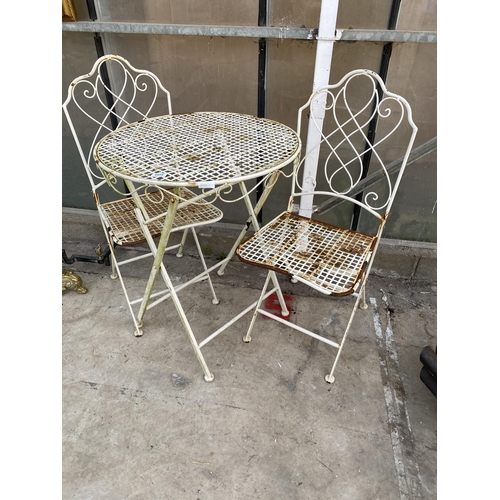 1519 - A METAL FOLDING BISTRO SET COMPRISING OF A ROUND TABLE AND TWO CHAIRS