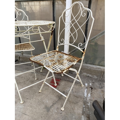 1519 - A METAL FOLDING BISTRO SET COMPRISING OF A ROUND TABLE AND TWO CHAIRS