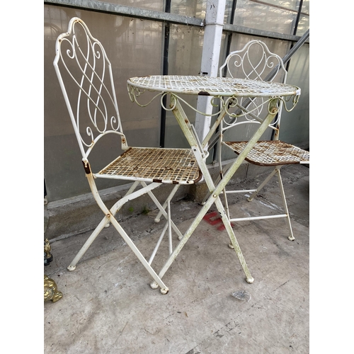 1519 - A METAL FOLDING BISTRO SET COMPRISING OF A ROUND TABLE AND TWO CHAIRS