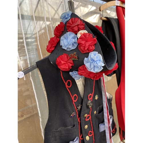 1528 - A VINTAGE MORRIS DANCING UNIFORM COMPLETE WITH PIN BADGES